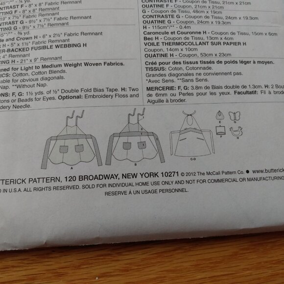 Apron Sewing Pattern Full Bib Size Small Medium Large Butterick 5765 UNCUT - Picture 10 of 12